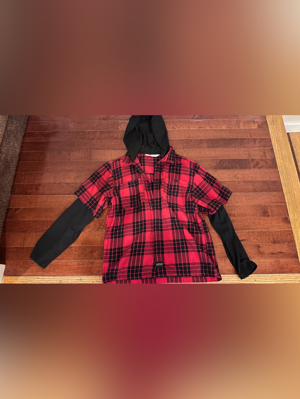 H&M Red and Black Plaid Hooded Kids L/S Shirt